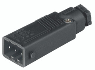 STAS 3 N black - Rectangular Field Attachable Power Connector (ST Series): Male, straight with strain relief , 3-pin+PE, black housing, 400 V AC/230 V DC, 16 A AC/10 A DC