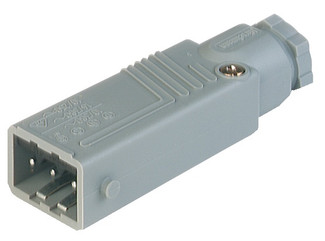STAS 3 N grey - Rectangular Field Attachable Power Connector (ST Series): Male, straight with strain relief , 3-pin+PE, grey housing, 400 V AC/230 V DC, 16 A AC/10 A DC