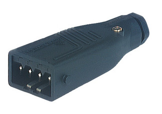 STAS 4 N black - Rectangular Field Attachable Power Connector (ST Series): Male, straight with strain relief , 4-pin+PE, black housing, 400 V AC/230 V DC, 10 A