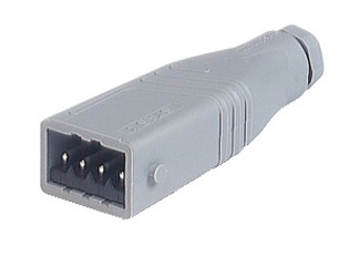STAS 4 N grey - Rectangular Field Attachable Power Connector (ST Series): Male, straight with strain relief , 4-pin+PE, grey housing, 400 V AC/230 V DC, 10 A