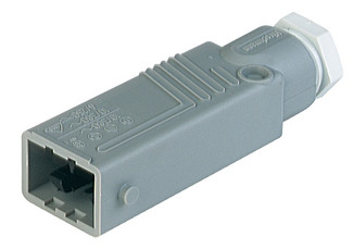 STAS 5 V0 - Rectangular Field Attachable Power Connector (ST Series): Male, straight with strain relief , 5-pin+PE, grey housing, 400 V AC/230 V DC, 10 A AC/6 A DC
