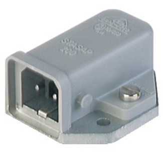 STASAP 200 - Rectangular Receptacle Power Connector (ST Series): Male, panel mount with coding slot, 2-pin+PE, grey housing, 230 V AC/DC, 16 A AC/6 A DC