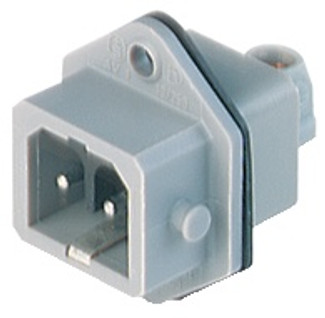 STASEI 200 V0 - Rectangular Receptacle Power Connector (ST Series): Male, front mount with flange with coding slot, 2-pin+PE, grey housing, 230 V AC/DC, 16 A AC/6 A DC