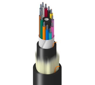 TF-3LG-144-R25 - Factory, In+Outdoor, MLT, OM3, 144f, Gel Tubes 2.8mm, Dbl Jkt - PVC, OFNR, O3 UV Oil Res