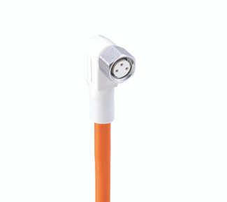 WRKMWV 3-520 - M8 F&B (Wash-Down) Sensor/Actuator Single-Ended Cordset: Female, angled, 3-pin, A-coded, white body, 50 V AC / 60 V DC, 4 A; TPE orange cable, 3-wires, 0.25 mm²