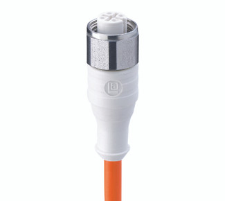 WRKT 4-3-520 - M12 F&B (Wash-Down) Sensor/Actuator Single-Ended Cordset: Female, straight, 4-pin, A-coded, white body, 230 V AC/DC, 4 A; TPE orange cable, 3-wires, 0.25 mm²