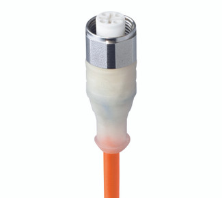 WRKT/LED A 4-3-520 - M12 F&B (Wash-Down) Sensor/Actuator Single-Ended Cordset: Female, straight, 4-pin, A-coded, transparent body, 10-30 V DC, 4 A, with 2xLEDs (PNP); TPE orange cable, 3-wires, 0.25 mm²