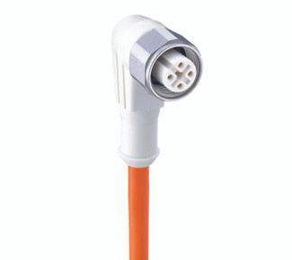 WRKWT 4-3-520 - M12 F&B (Wash-Down) Sensor/Actuator Single-Ended Cordset: Female, angled, 4-pin, A-coded, white body, 230 V AC/DC, 4 A; TPE orange cable, 3-wires, 0.25 mm²
