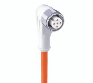 WRKWT 5-522 - M12 F&B (Wash-Down) Sensor/Actuator Single-Ended Cordset: Female, angled, 5-pin, A-coded, white body, 50 V AC / 60 V DC, 4 A; TPE orange cable, 5-wires, 0.25 mm²