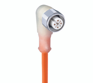 WRKWT/LED P 4-521 - M12 F&B (Wash-Down) Sensor/Actuator Single-Ended Cordset: Female, angled, 4-pin, A-coded, transparent body, 10-30 V DC, 4 A, with 3xLEDs (PNP); TPE orange cable, 4-wires, 0.25 mm²