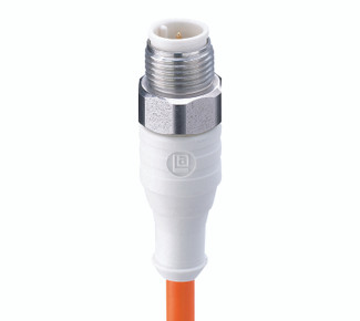 WRST 3-520 - M12 F&B (Wash-Down) Sensor/Actuator Single-Ended Cordset: Male, straight, 4-pin, A-coded, white body, 230 V AC/DC, 4 A; TPE orange cable, 3-wires, 0.25 mm²