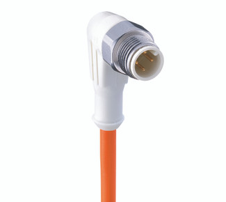 WRSWT 4-521 - M12 F&B (Wash-Down) Sensor/Actuator Single-Ended Cordset: Male, angled, 4-pin, A-coded, white body, 230 V AC/DC, 4 A; TPE orange cable, 4-wires, 0.25 mm²