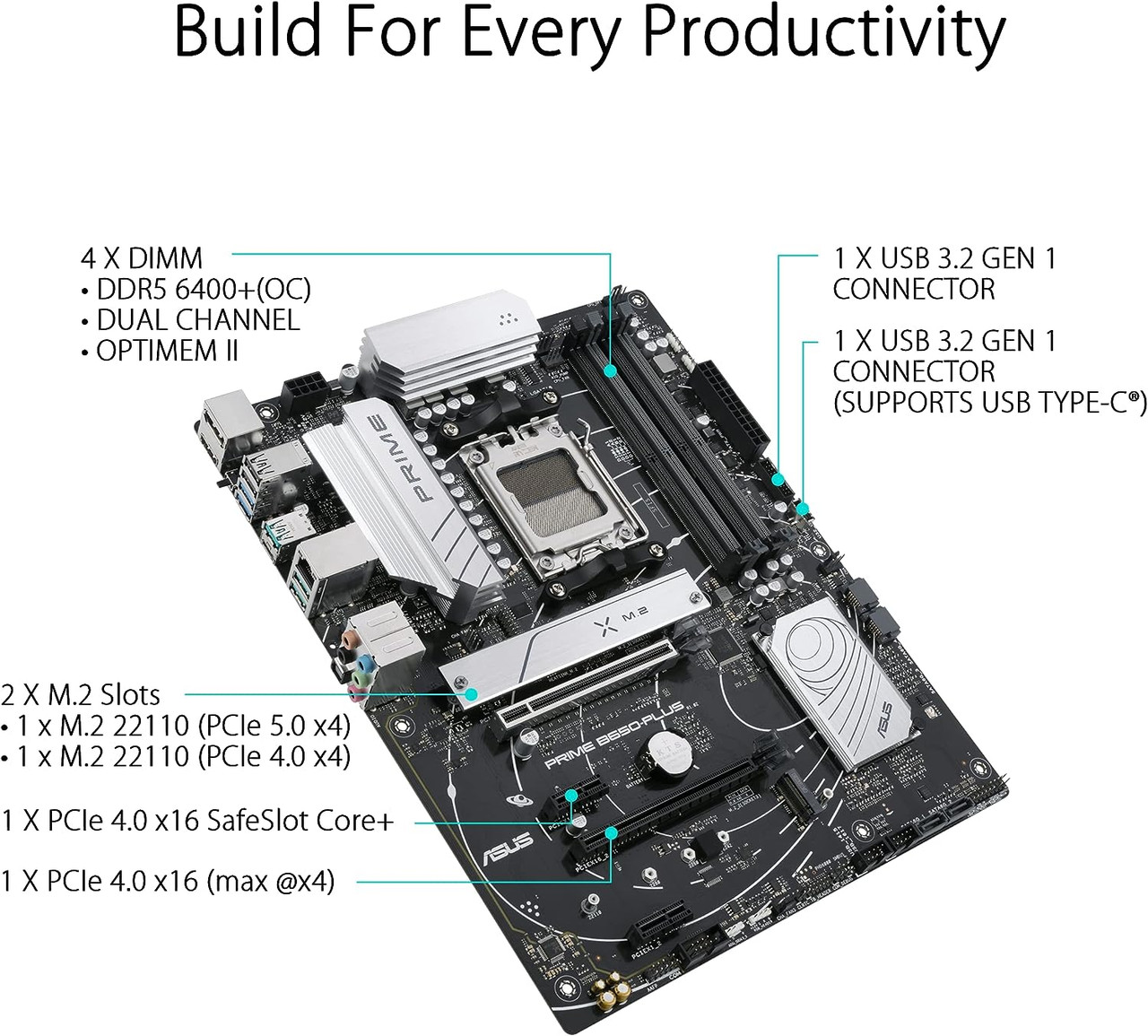 ASUS PRIME B650-PLUS AMD AM5 B650 ATX M.2 Desktop Motherboard A