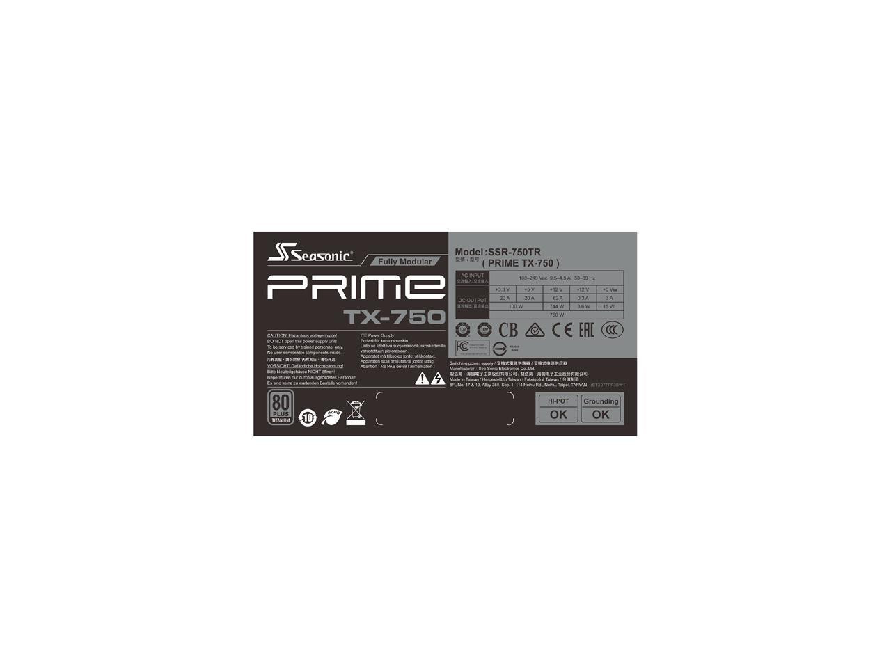 Seasonic PRIME TX-750 SSR-750TR 750W 80+ Titanium Full Modular