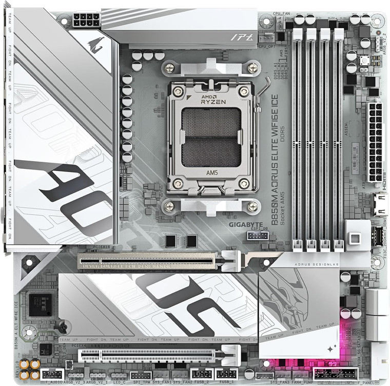 GIGABYTE B850M AORUS Elite WIFI6E ICE AMD AM5 LGA 1718 Desktop Motherboard