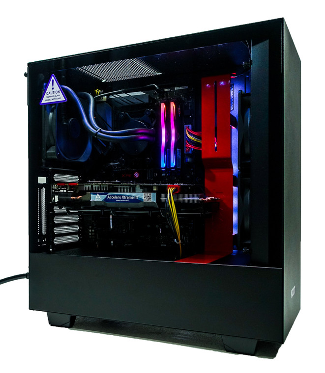 Custom RGB Gaming Computer Ryzen 5 2600 3.4GHz 16GB 512GB NVME M.2 GTX 1080 8GB NZXT H510i Black/Red Reconditioned