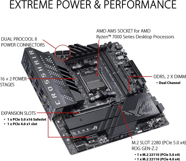 ASUS ROG CROSSHAIR X670E GENE AMD AM5 X670 MicroATX M.2 Desktop Motherboard A