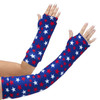 Red and white stars on a navy blue background shows off your patriotic American pride! Available in long and short arm styles.
