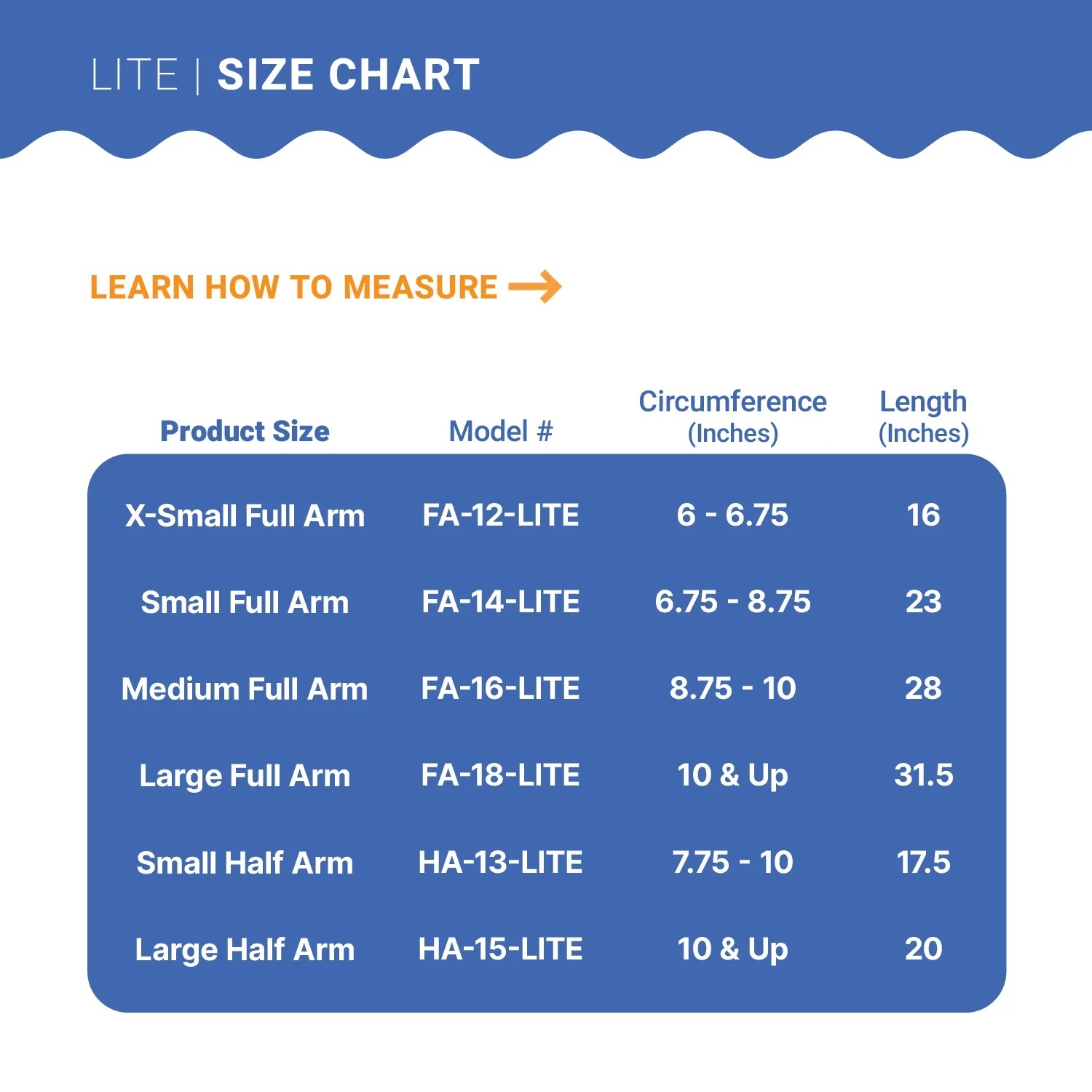 sizing chart for drypro lite 