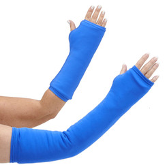 Long and short arm cast cover in bright blue.