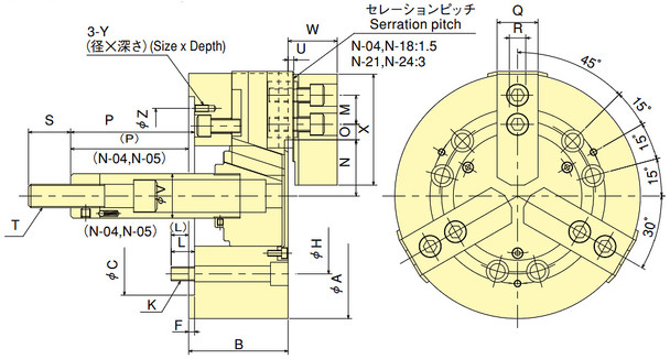 Kitagawa 4 3 Jaw Closed Center Power Chuck Plain Back N-04