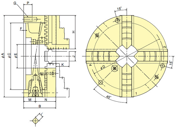 Kitagawa 7 3 Jaw Self Centering Manual Chuck Plain Back JS-07