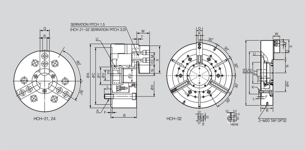 Samchully 24 3 Jaw Open Center Power Chuck Plain Back Mount HCH-24