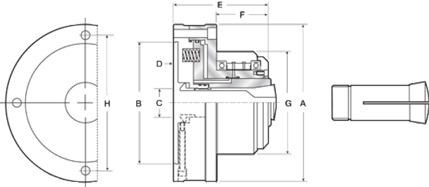 Pratt Burnerd 5C Air Powered Front Mount Dead Length Collet Chuck A2-4 Mount ATL206-5CA4