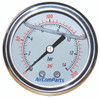 Air Compressor Sales Liquid-Filled Panel-Mount Pressure Gauge, 1/4" NPT x 2.5" Face, 200 PSI, showcasing a round, liquid-filled pressure gauge with a silver casing and a white dial face, featuring black, red, and blue markings for psi, bar, and other units, used to measure compressed air pressure.