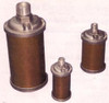 Air Compressor Sales Muffler Blow Down 18in M01, image showing three cylindrical mufflers of different sizes with metallic tops and brown filters for air compressor exhaust.