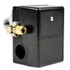 Air Compressor Sales Pressure Switch, black rectangular device with brass fittings for pressure connection and adjustable settings, model 69JG9LY2C/69MC8LY2C/JG8LY2C #019092.