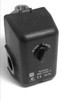 Condor MDR21 Pressure Switch, 100/135 PSI, 4-Port, 90 Unloader, On/Off Lever, black rectangular device with control dial and ports for air connection.