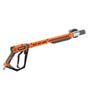 Dixie Sales - HM HOMELITE Trigger Handle Assembly Inc K #03099C, orange and black handheld tool with trigger handle and extension for yard equipment.