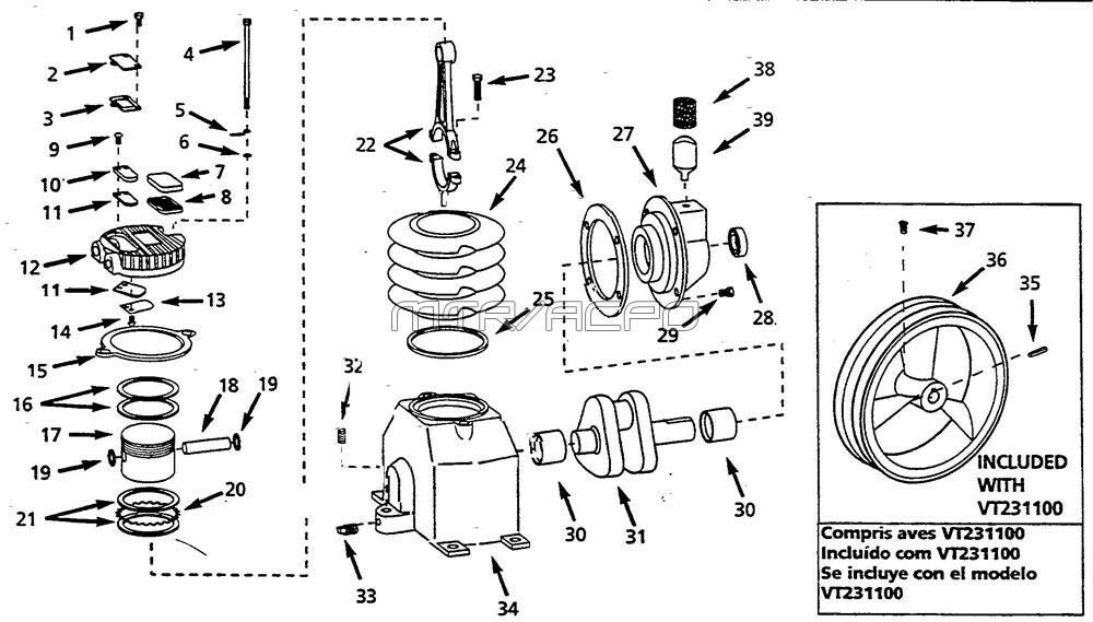 Campbell Hausfeld Air Compressor Pump Parts, SingleStage, 125 PSI
