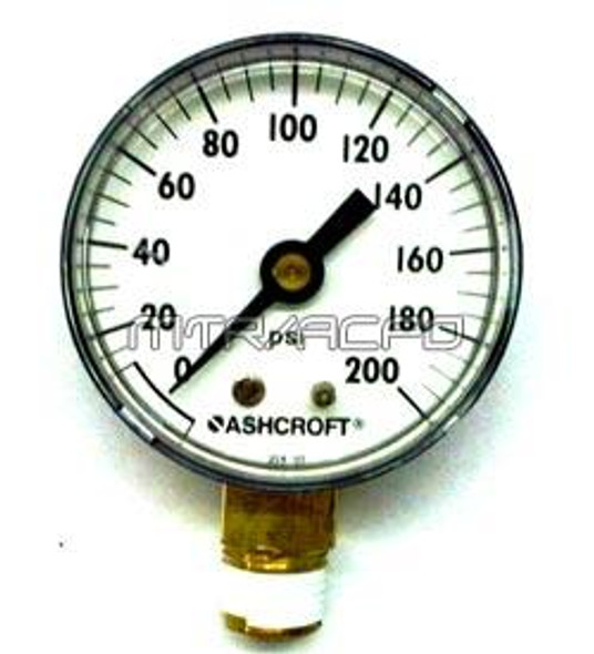 Air Compressor Pressure Gauge, 1/4" MPT, 200 PSI, Bottom-Mount #080622
