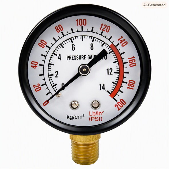 Air Compressor Pressure Gauge, 1/4" MPT, 200 PSI, Bottom-Mount #080622
