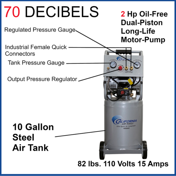 New California Air Tools Ultra-Quiet, Oil-Free, Portable Air Compressor, 2 HP #1163C8