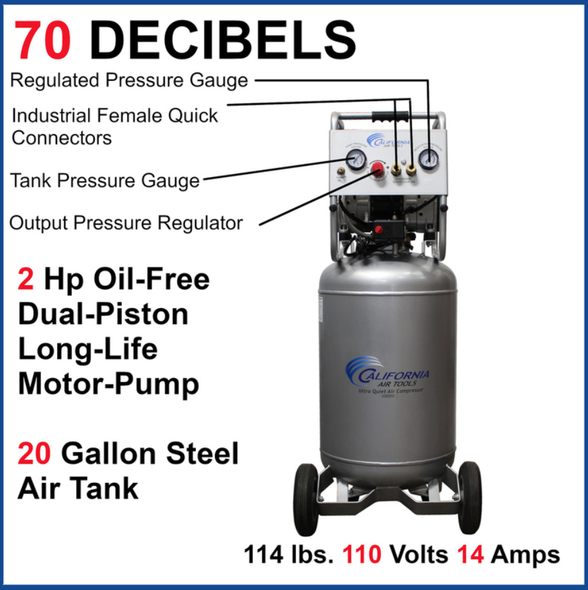 New California Air Tools Ultra Quiet, Oil-Free Portable Air Compressor, 2 HP #1163C9