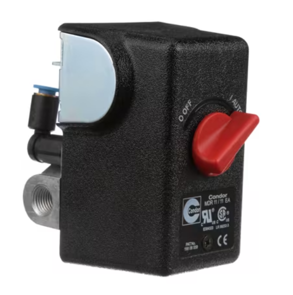 Condor MDR12 Pressure Switch, 125/155 PSI, 4-Port, 90 Unloader, On/Off Lever #1163E1