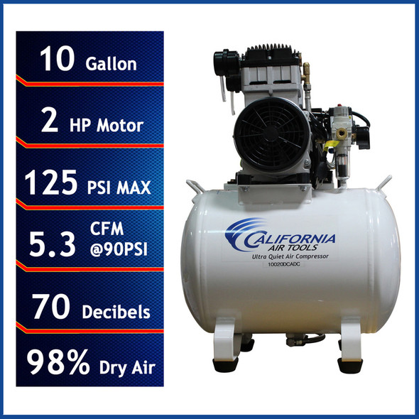 California Air Tools Ultra Quiet, Ultra Dry, Oil-Free Air Compressor with Automatic Drain Valve, 2 HP #116442