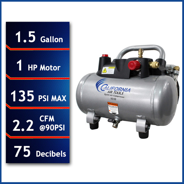 New California Air Tools Quiet & Oil-Free 1.0 HP, 1.5 Gallon, Steel Tank Electric Portable Air Compressor #116694