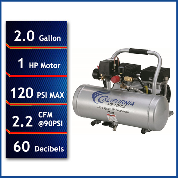 New California Air Tools Ultra- Quiet & Oil-Free 1.0 HP, 2.0 Gallon Aluminum Tank Portable Electric Air Compressor #11669D