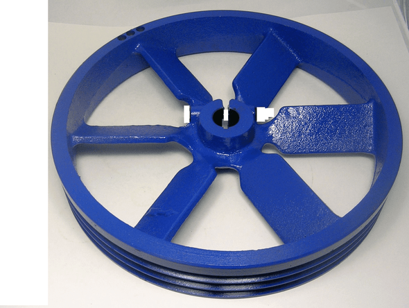 Air Compressor Sales Kellogg 331 / 332 / 452 Flywheel Assembly, vibrant blue cast iron flywheel with five spokes for commercial air compressor models.