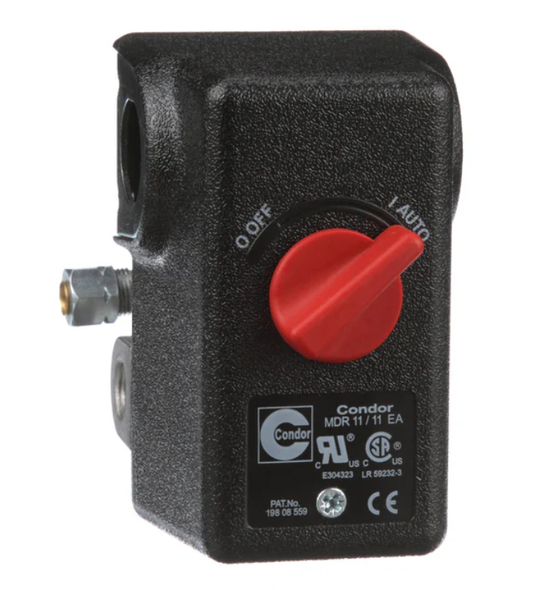 Condor MDR11 Pressure Switch, 100/125 PSI, 4-Port, 1/4" FPT, 90° Unloader Valve #1166E3