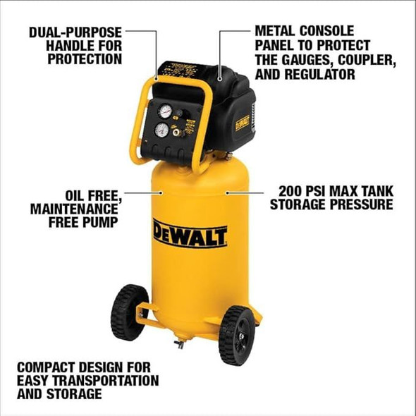 New DeWalt Vertical 15-Gallon 1.9 HP 225 PSI Oil-Free High-Pressure Low-Noise Portable Air Compressor #1166EB