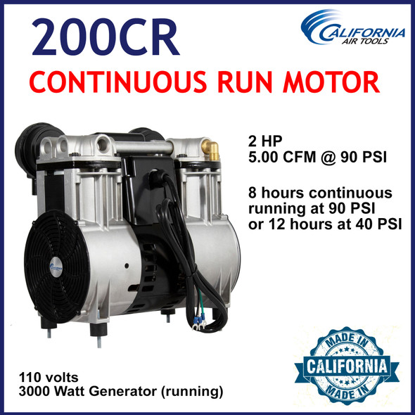 2.0 HP Continuous-Run Pump / Motor Assembly, Ultra-Quiet, Oil-Free, (100% Duty Cycle) #116769