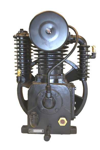 Chicago Pneumatic New C1/CA1 Air Compressor Pump, Complete Assembly with Aftercooler, 5-7.5 HP, industrial air compressor pump in black color with cooling fins and attached hoses.