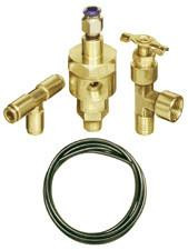 Conrader Air Compressor Automatic Drain Valve Kit #116309, brass valves and tubing for automatic condensate drainage in air compressors.