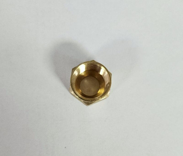NuAir / Fini Compression Nut #05C78C, brass compression fitting nut viewed from top.