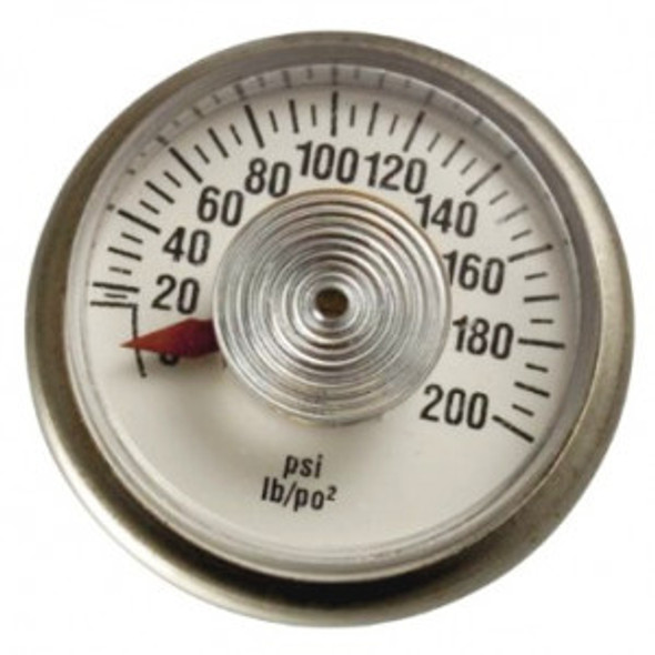 Air Compressor Pressure Gauge, 1/8" MPT Back-Mount, 200 PSI, 1.5" Face #022F5A